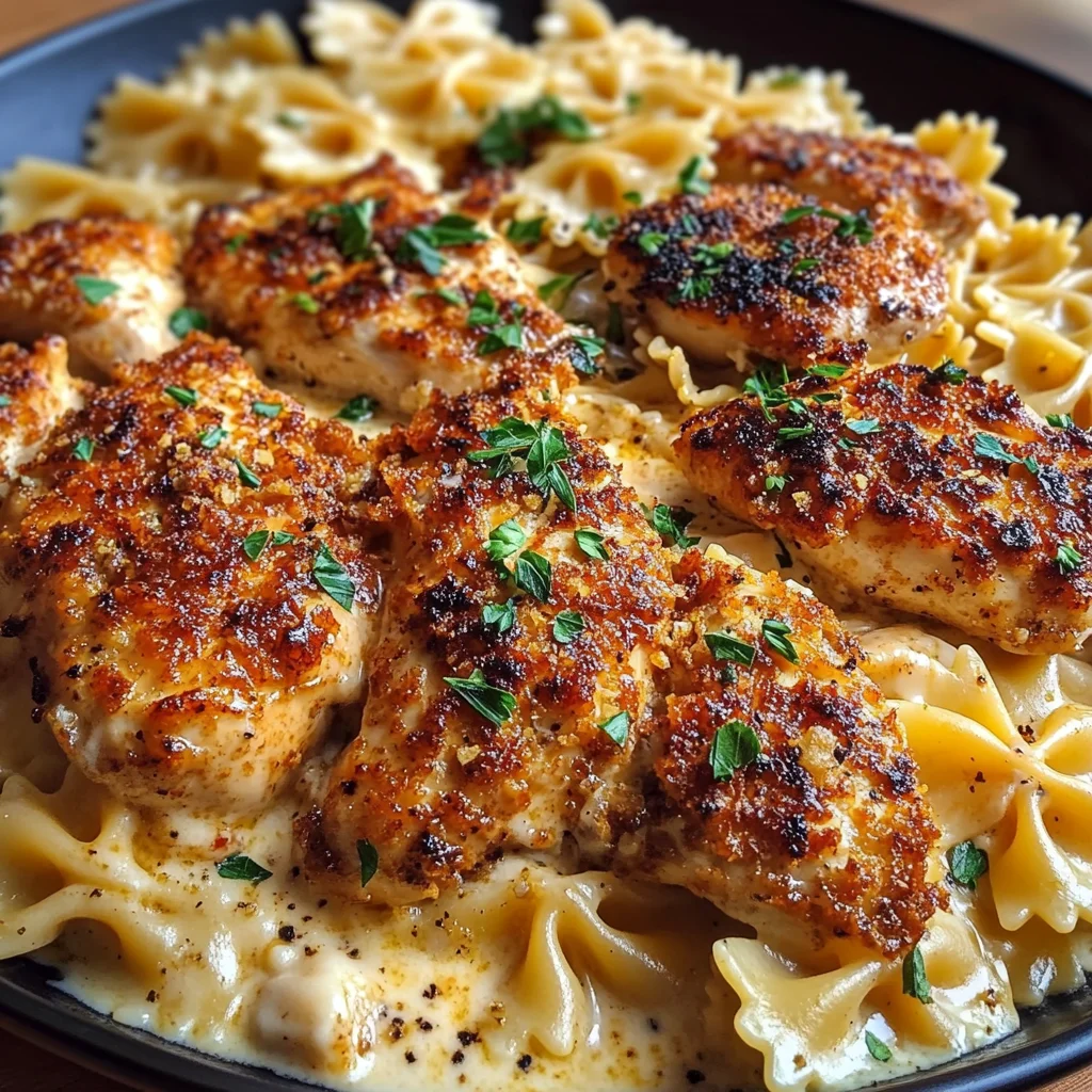 Cheesy Garlic Chicken with Cajun Alfredo Bowties