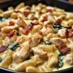 Creamy Spinach, Chicken, Bacon Pasta