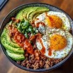 Spicy Avocado & Beef Protein Bowl with Fried Eggs