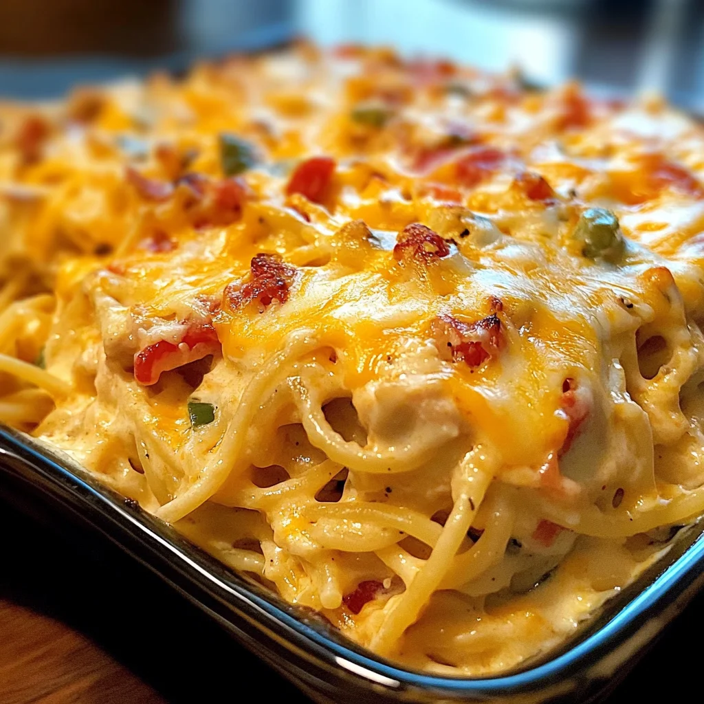 Spicy Southern Cheesy Chicken Spaghetti Casserole